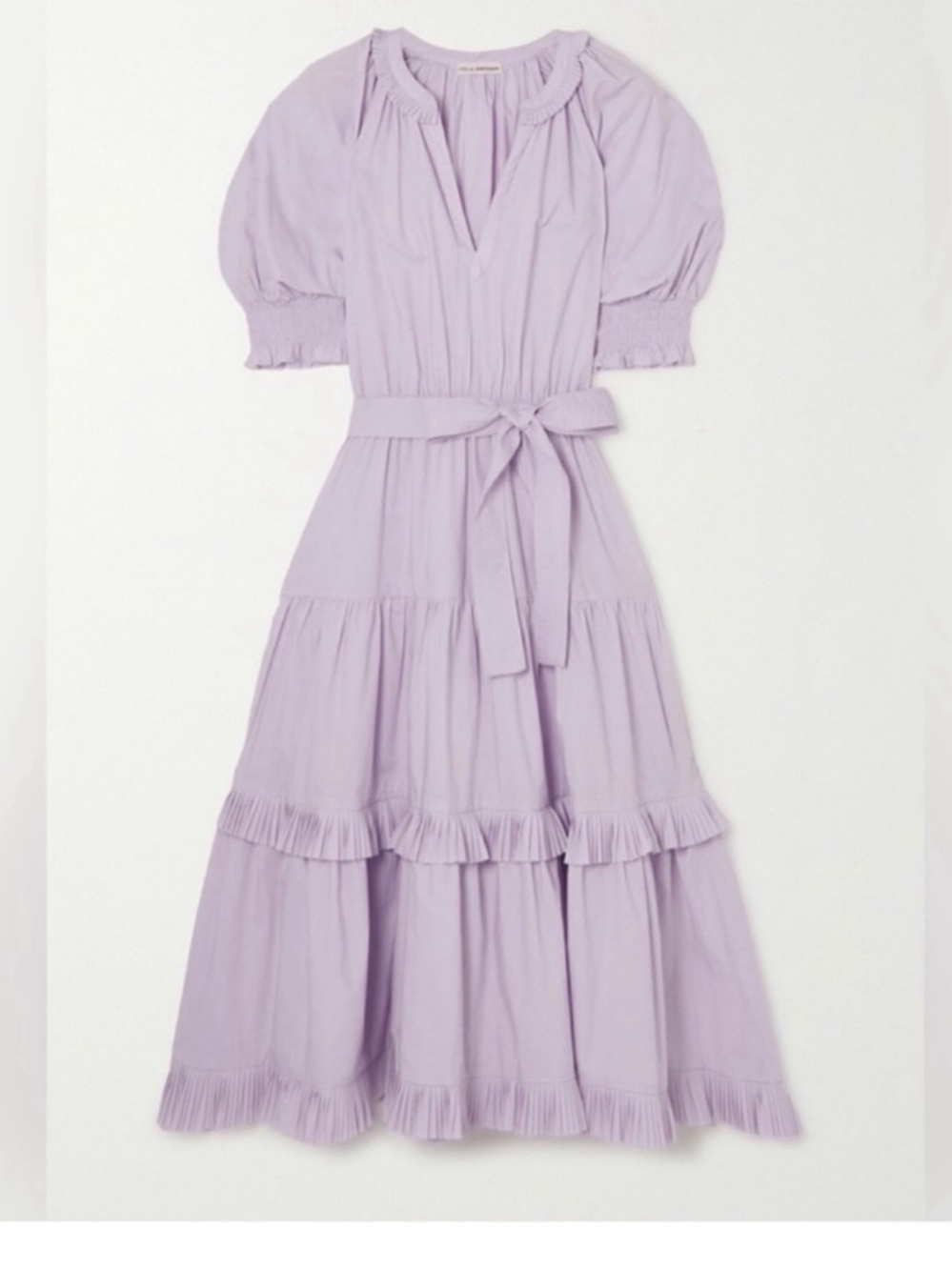 Ulla Johnson Dasha Ruffle Short Sleeve Belted Tiered Midi Dress in Lavender 2